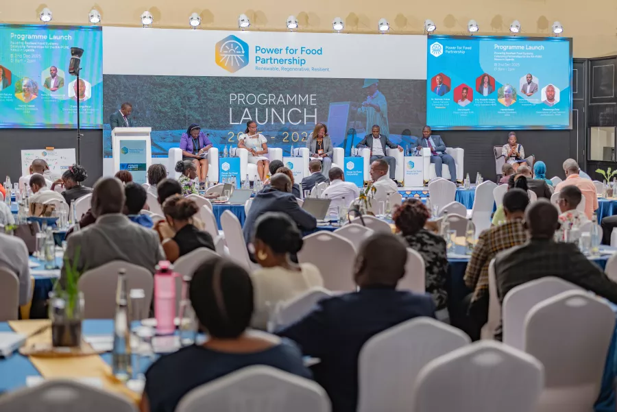Panellists discuss how to catalyse partnerships for the regenerative agriculture and renewable energy nexus in Uganda, at the Power for Food Partnership Launch, Kampala, 2 December 2025. Photo: SNV