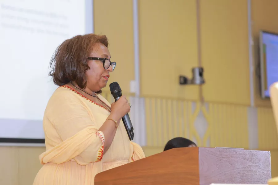 The Power for Food Partership lead, Hiwote Teshome, during her speech at the Partnership launch event in Ethiopia.