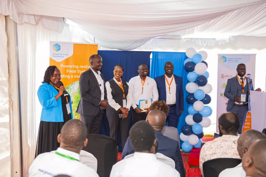 Judith Libaisi, Power for Food Partnership Lead in Kenya, and partner representatives welcoming attendees to the official launch of the Power for Food Partnership in Kakamega, Kenya, on 15 October 2025. Photo: SNV
